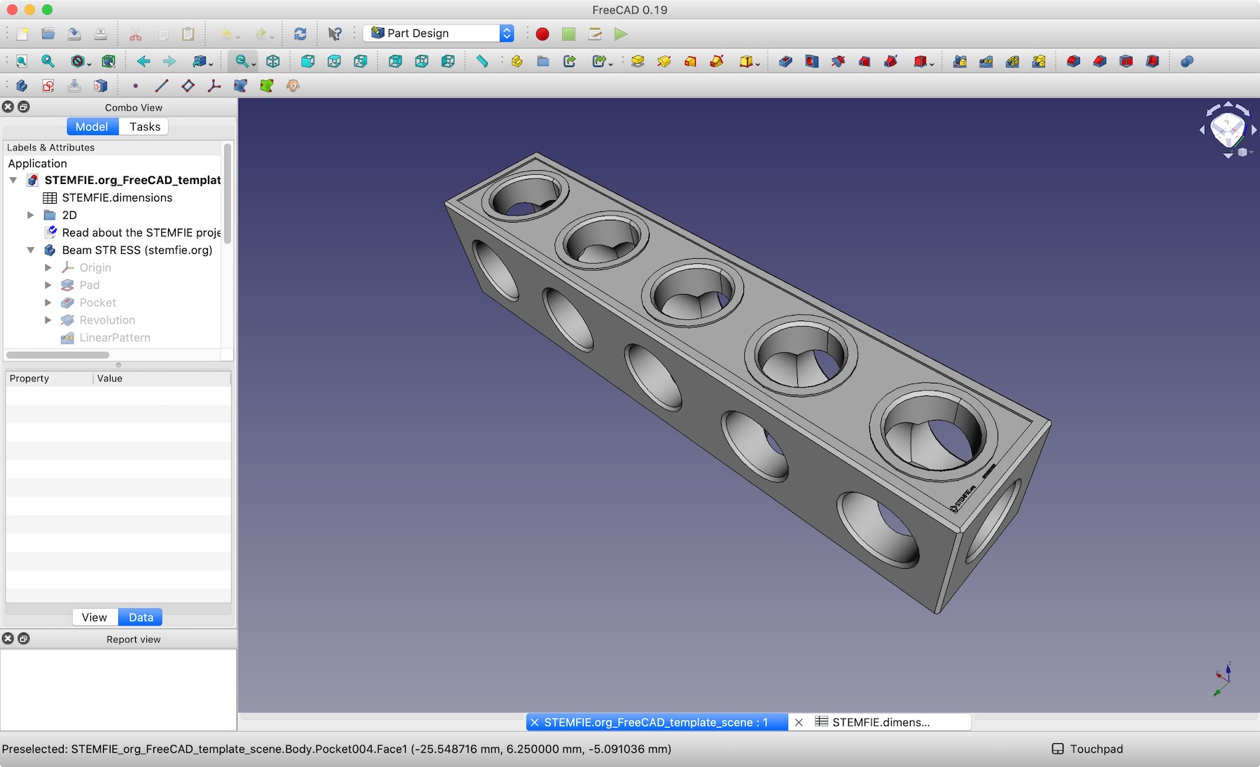 STEMFIE.org FreeCAD template scene screenshot