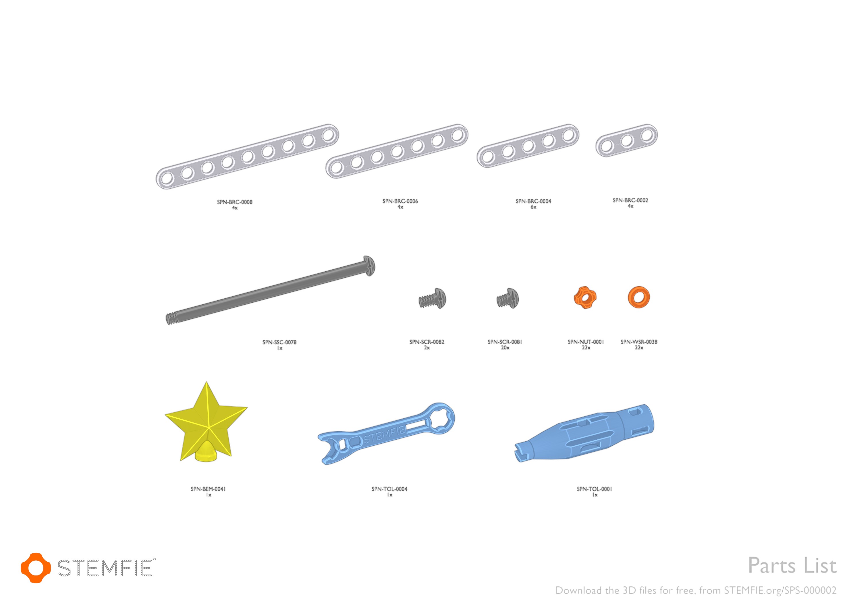 SPS 000001 assembly step0 stemfie.org parts list