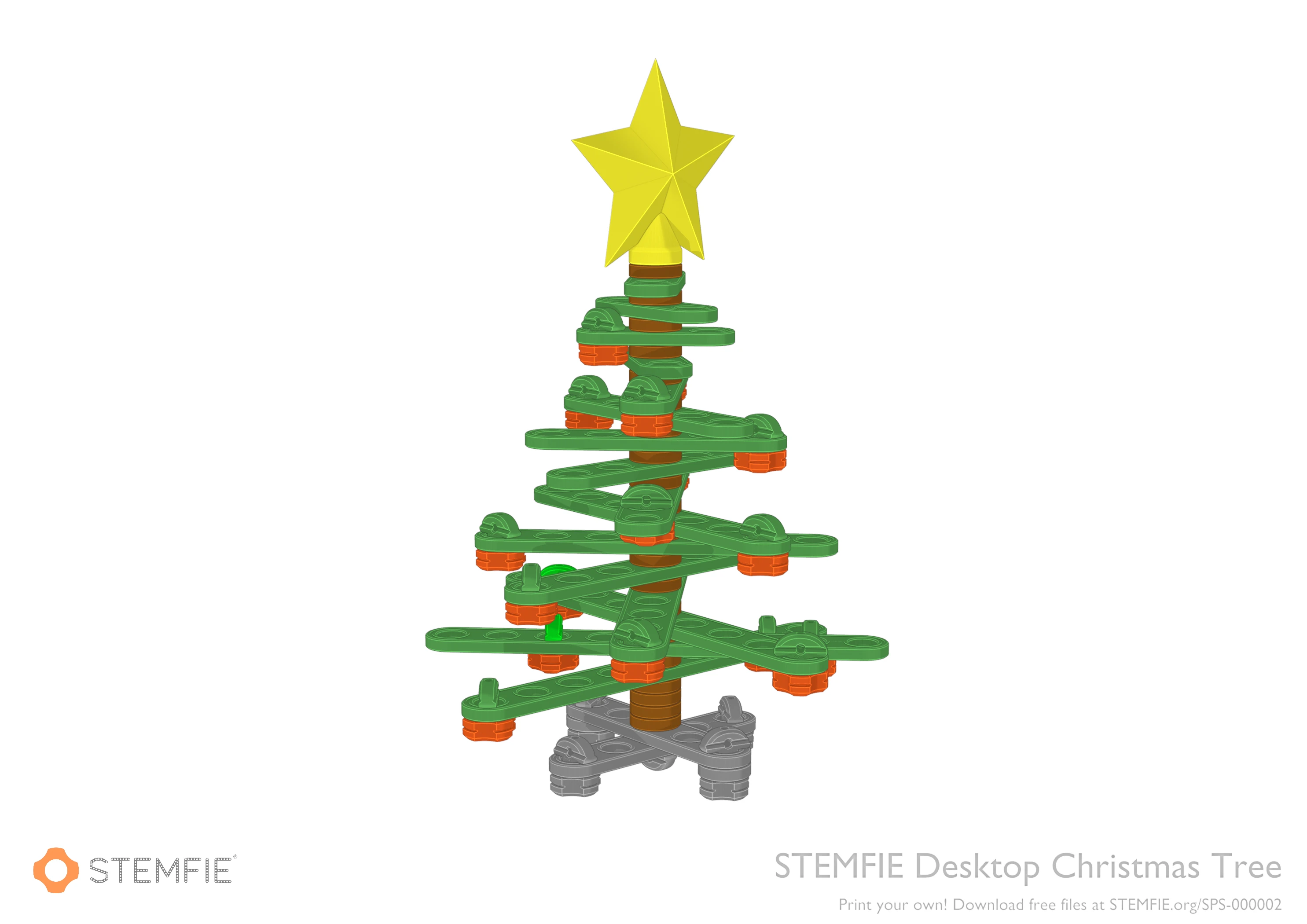 Create a festive small Christmas tree with this STEMFIE project—easy to assemble in under 15 minutes. Decorate it with colorful STEMFIE fasteners for a personal touch! (SPS-000002)